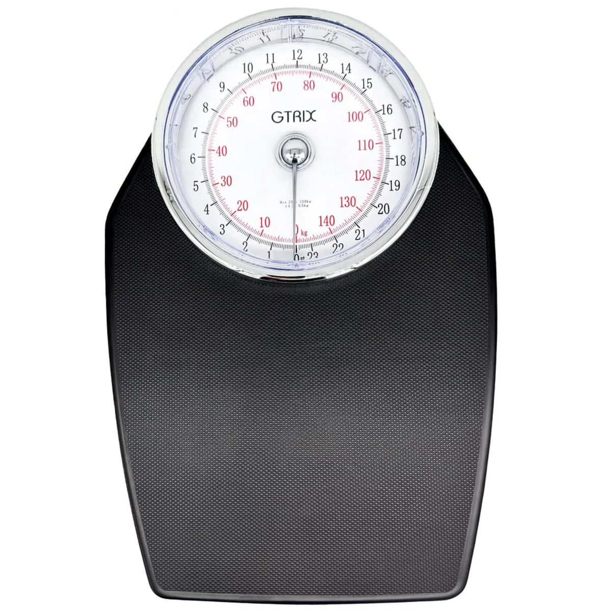Bilancia pesapersone da bagno stile medico grande quadrante facile lettura fino a 150 kg 23 pietra 4,1 kg meccanica nera Gtrix accurata incrementi 500g antiscivolo analogico